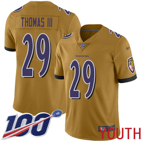 Baltimore Ravens Limited Gold Youth Earl Thomas III Jersey NFL Football #29 100th Season Inverted Legend